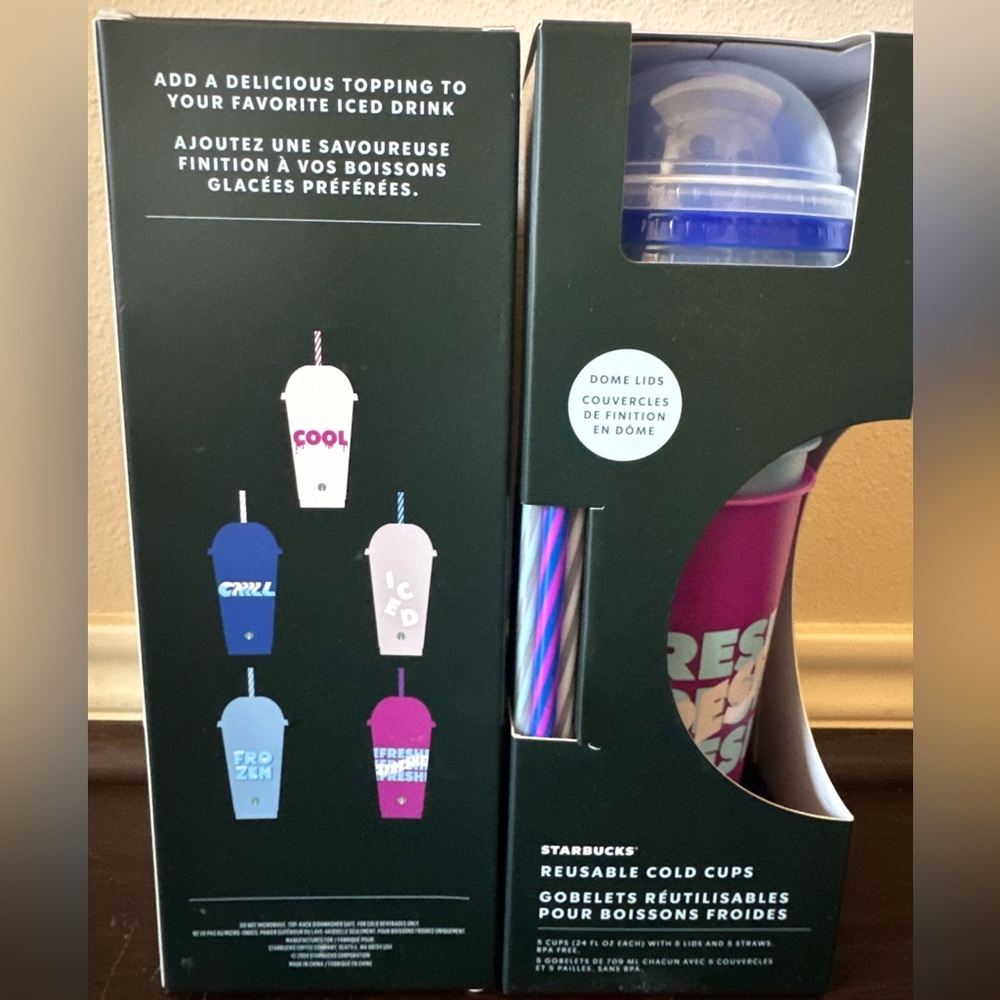 10 Starbucks Colorful Reusable Cold Cups with Dome Lids